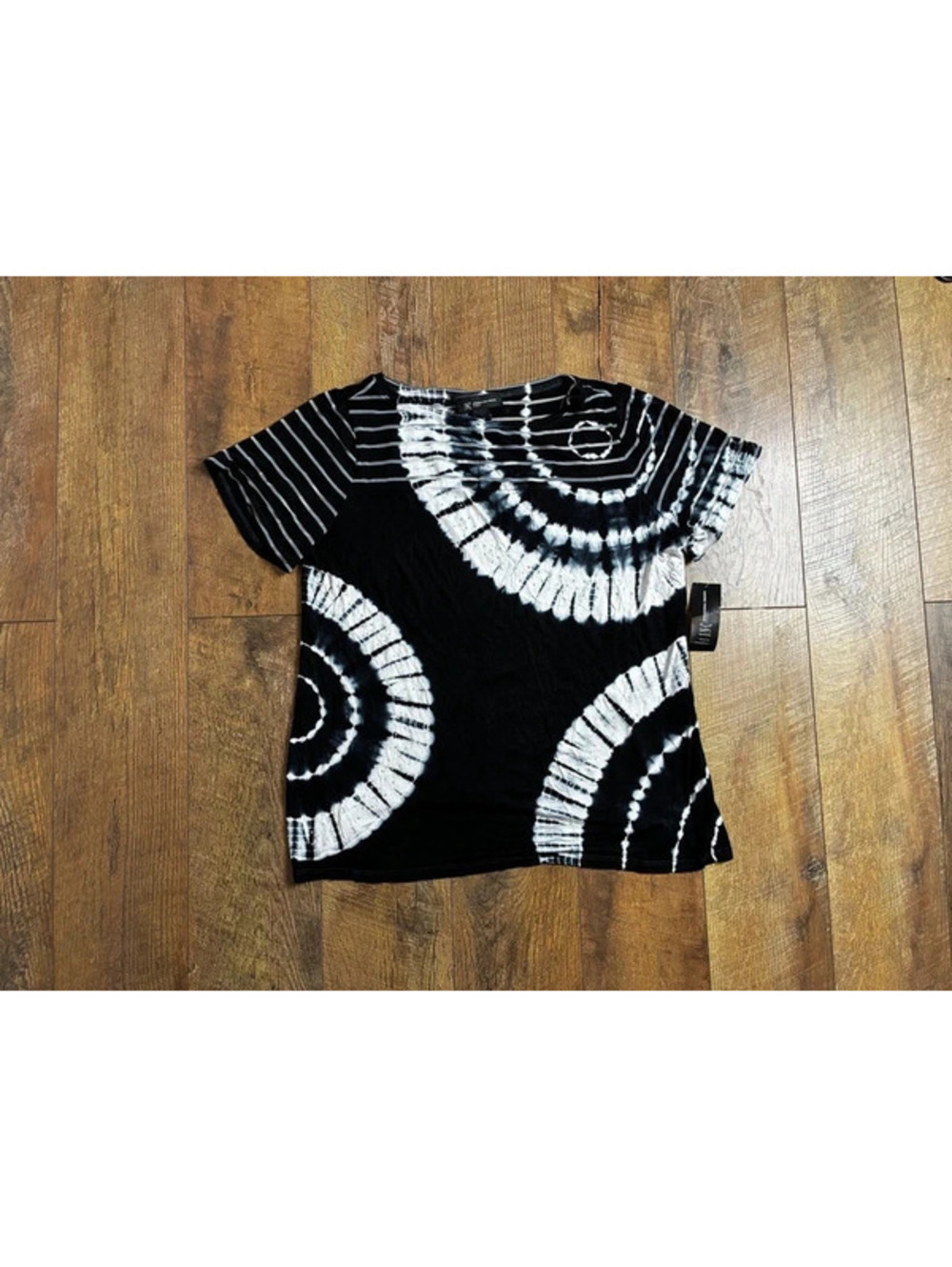 INC International Concepts Black White Tie Dye Rhinestone Top 0X Y2K Resort
